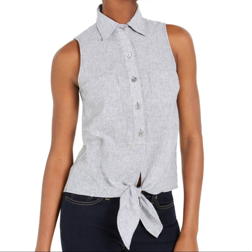 Michael Kors Tie-Front Linen-Blend SleevelessShirt